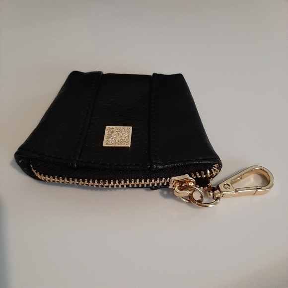 Anne Klein Key Chain Zippered Pouch Bag Charm Black Leather - Picture 2 of 7